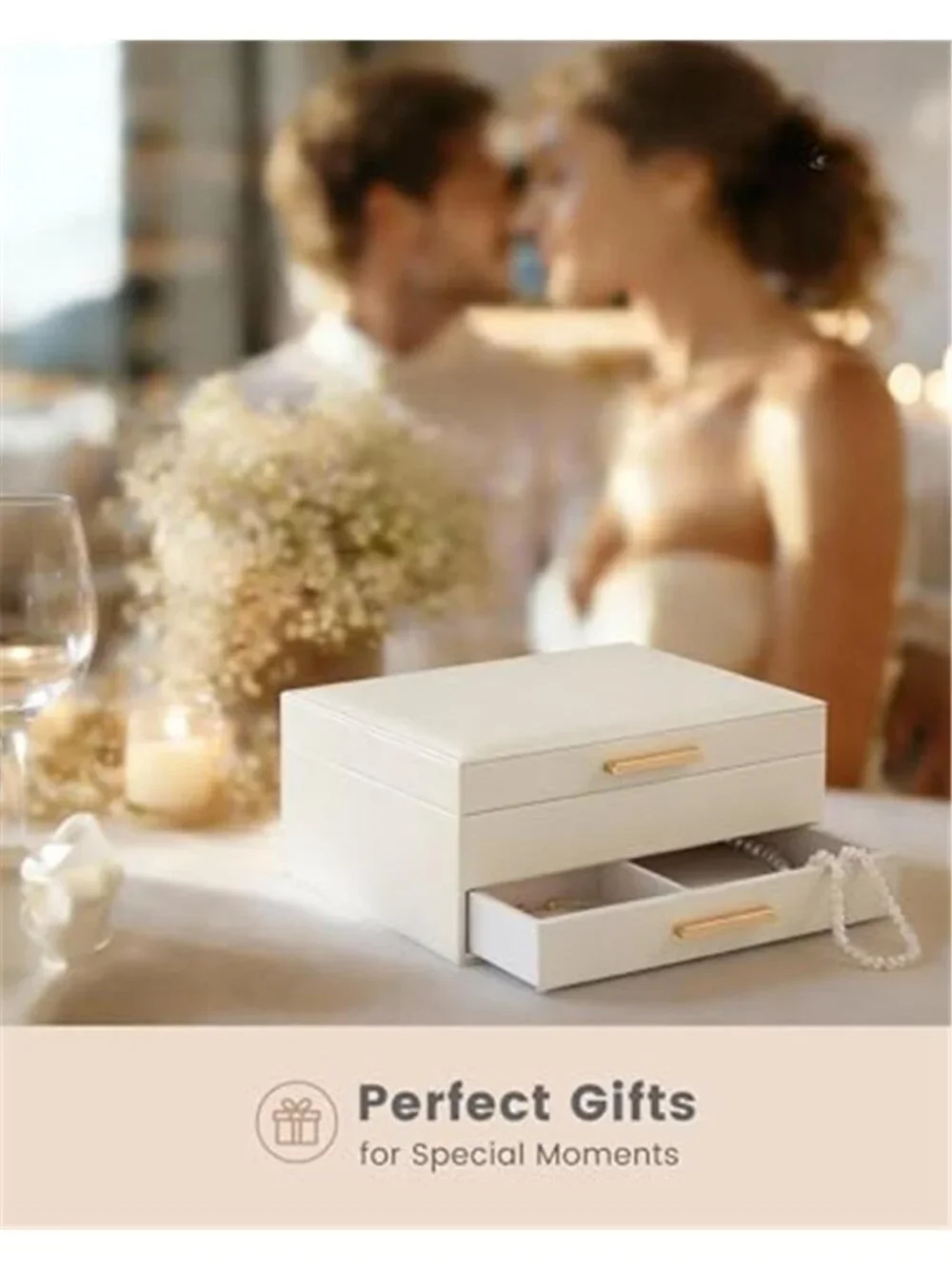 2-Layer Jewelry Box Organizer Holder for Women -Beige
